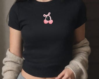 Y2K Cherry Coquette Baby Tee: Fitted Crop Top