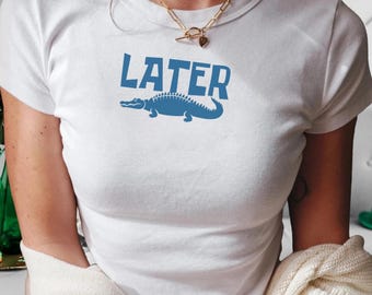 Vintage 90s Alligator Graphic Baby Tee: Retro Cropped T-Shirt