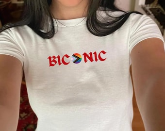 Biconisch vrolijk baby-T-shirt | Trendy Pride-shirt | LGBTQ-T-shirt Cadeaus voor haar | Lesbisch vrouwenshirt | Biseksuele top | Iconisch Pride Sapphic T-shirt