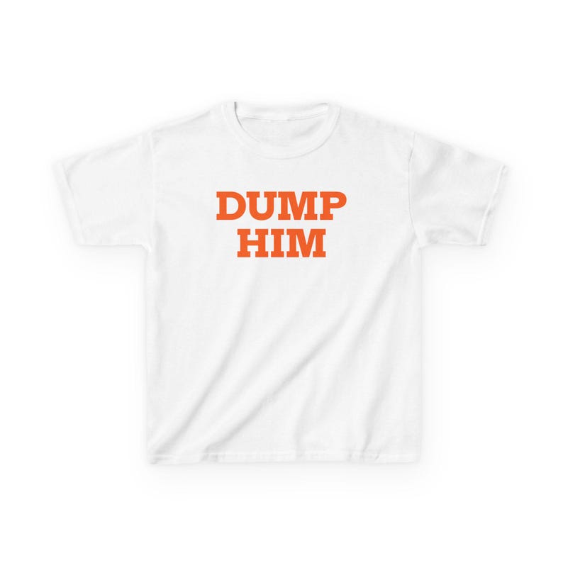Dump Him Y2K Babydoll Tee, Early 2000’s Slogan Shirt, Trendy 90's Fashion Top White