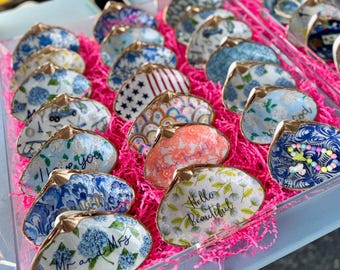 Gold Leaf Seashell Jewelry Dishes, Oyster Ornaments