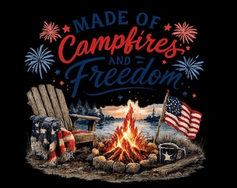 Patriotic Campfire Freedom PNG, Distressed Summer Shirt Design (Digital Download)