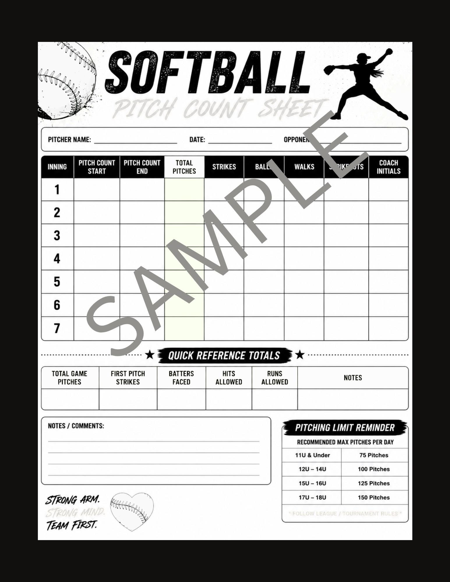 Slow Pitch Roster Sheet.pdf Softball Pitch Count Sheet Printable, Pitching Management Chart for ...