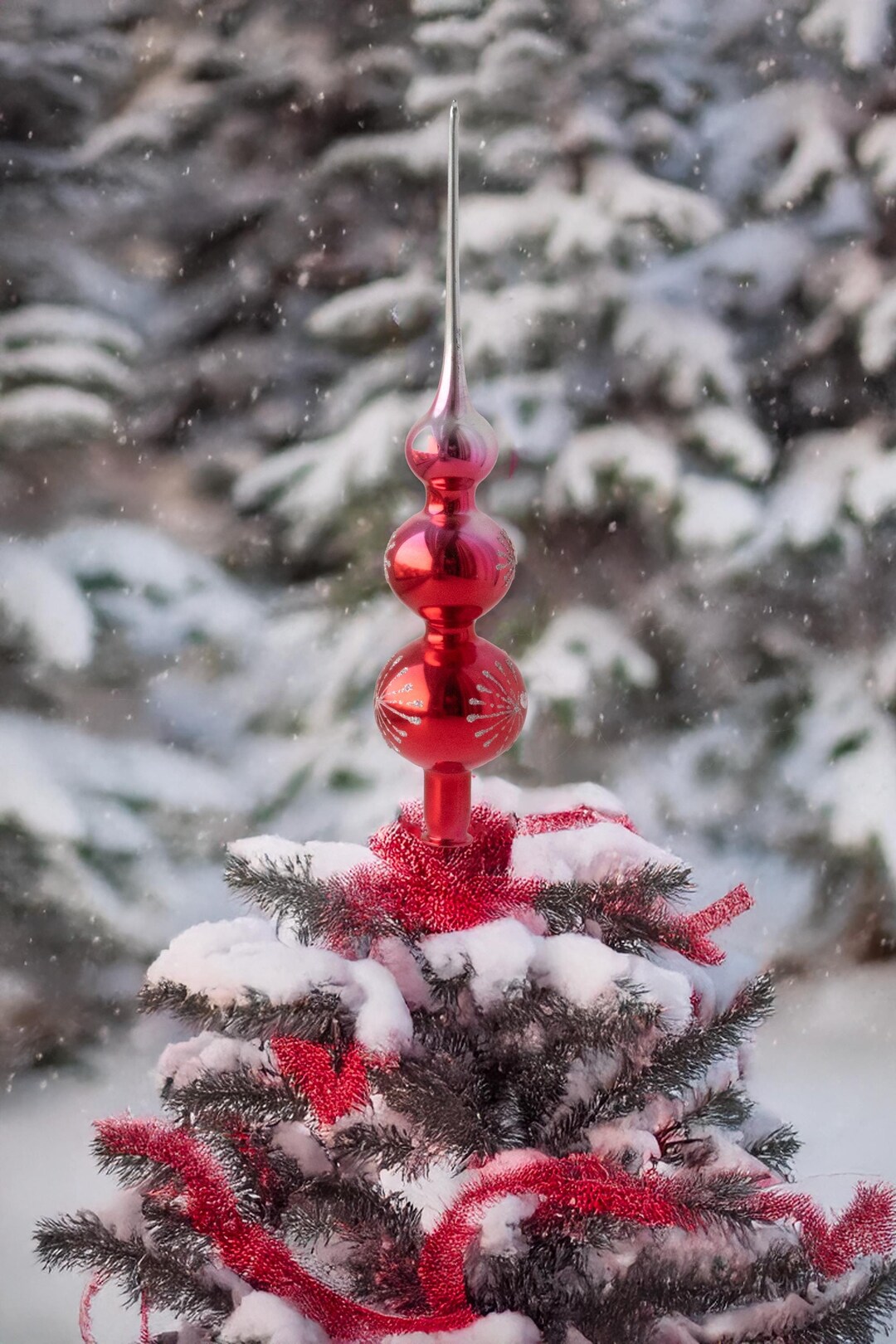 Retro Red Christmas Tree Topper With Box Vintage Christmas Rainbow ...