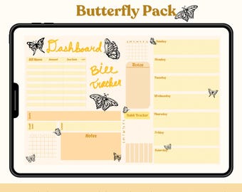 Lot de journaux numériques Bullet Journal, thème papillon