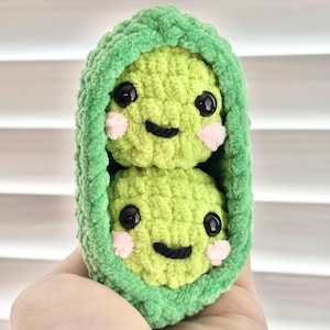 Crochet Pea Pod Plushie Duo: Handmade Stuffed Toy