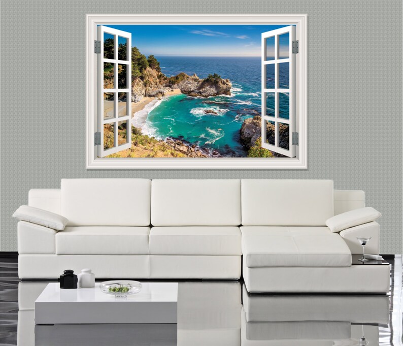 Escena De Nieve De Montana 3d Full Colour Ventana Casa Pared Arte