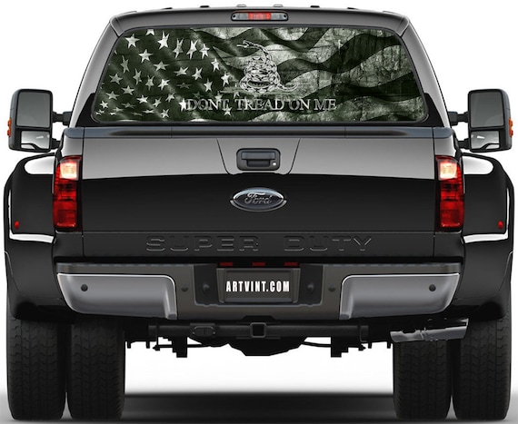 American flag gadsden don/'t tread on me rear window view thru graphic decal wrap