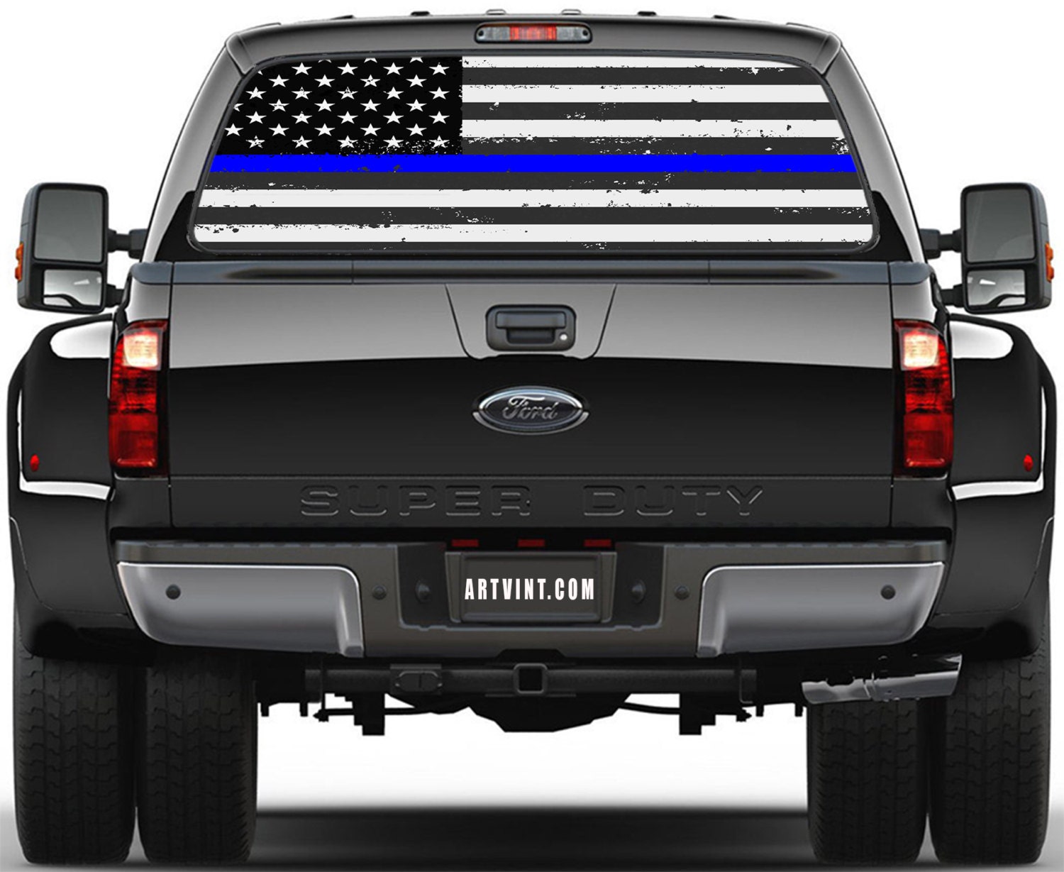 Thin Blue Line Police Support American Flag Pickup Truck Rear Window Decal Usa