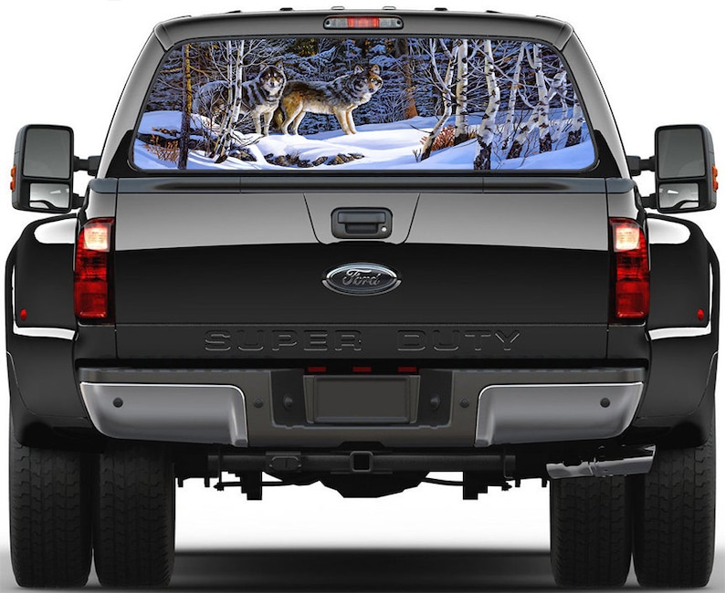 2 Wolves in Winter B//W Rear Window Graphic Decal Truck SUV