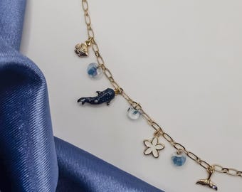 Handmade Gold Charm Bracelet with Whale Shark & Tropical Charms | Ocean-Inspired Jewelry | Gift for Her