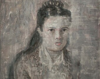 Civil War Vintage Woman Portrait, Contemporary Original Painting, Pojani-Ipalbus
