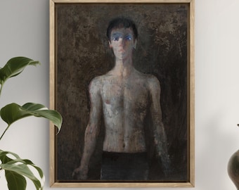 Shirtless Young Man – Fine Art Print | Male Portrait Wall Art | Moody Figurative Painting | Unframed & Framed Options