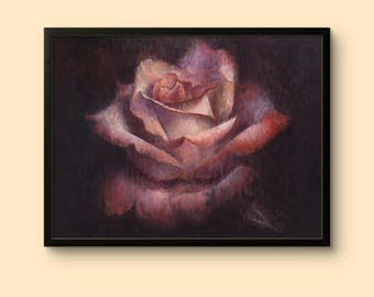 Oil Painting Canvas Print – Dusty Pink Rose  | Romantic Floral Wall Art | Framed or Unframed | Gift for Her | I. Pojani