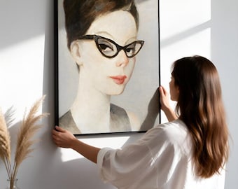Woman with Glasses | CANVAS Gallery Wrap Print | Framed or Unframed Wall Art | Mid Century Modern Decor | Cat Eye Retro Art | Gift for Her