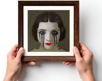 Crying Woman–Fine Art Print of Original Painting–Dark Surreal Portrait, Emotional Figurative Art–Framed or Unframed–Wall Art–Poster