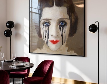 Crying Woman–Gallery Wrap or Framed Fine Art CANVAS Print of Original Painting–Dark Surreal Portrait, Emotional Figurative Wall Art