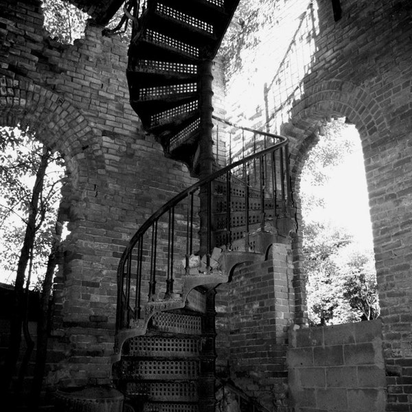 Black and White  Spiral staircase Matted 11x14