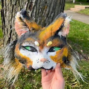 Premade calico therian styled cat mask