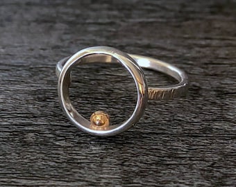 Silver and Gold Orb Ring, Silver Ring with Gold Accent, Silver and Gold Stacking Ring, Gold Ball Ring, Silver and Gold Ring, Mixed Metals