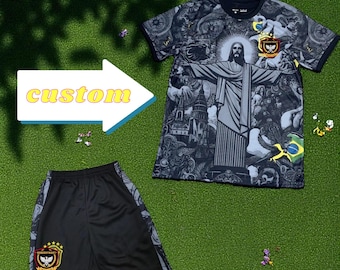 Personalized Brazil Christ the Redeemer Black 2024/25 Soccer Set