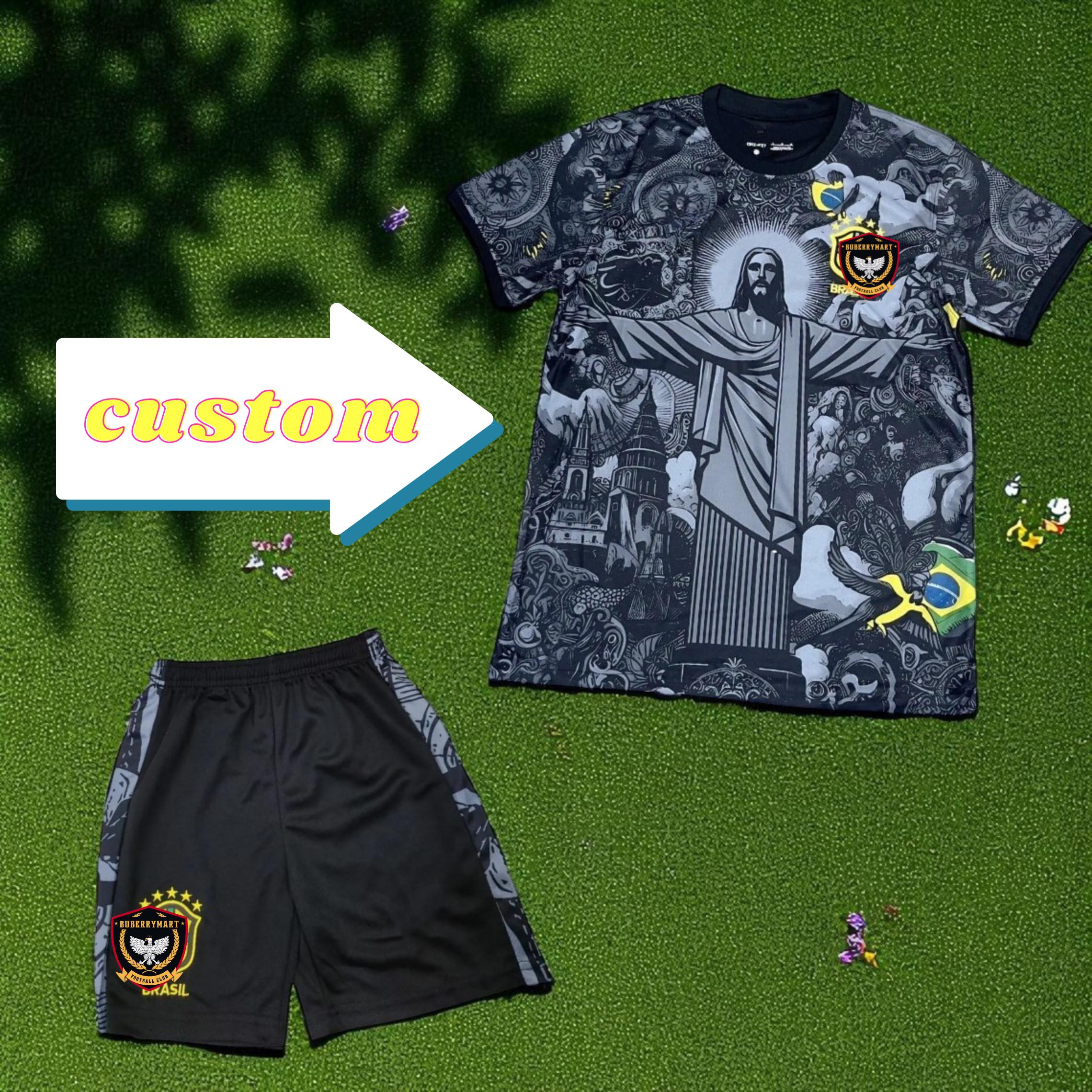 Maglia Calcio Brasile Special Edition Cristo Redentore - Nero, Manica Corta, Personalizzabile