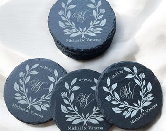 Engraved Slate Coasters | Personalized Wedding Gift, Monogram