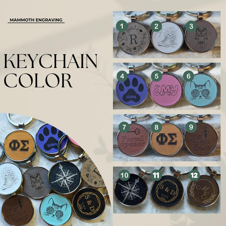 Custom Color Keychains Custom Logo Keychain: Personalized Vegan Leather & Metal, Engraved - Etsy