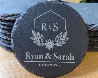 Personalized Monogram Stone Coasters, Wedding Gifts.