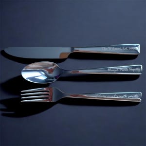 Personalized Dining UTENSIL SET Fork Spoon Knife PREMIUM Custom Engraved Bridesmaid Housewarming Wedding