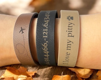 Personalized Leather Bracelet, Custom Word Bracelet for Men Women, Reminder Bracelet, Leather Cuff Bracelet Engraved, Gifts for Boyfriend