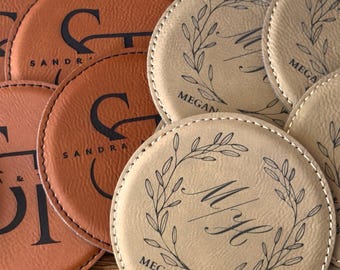 Wedding Favors Bulk Engraved, Leather Bulk Coasters