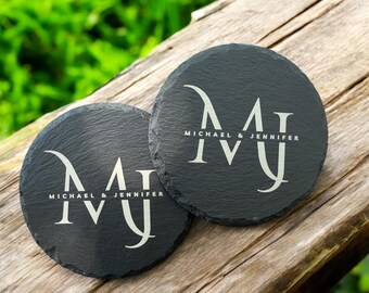 Engraved Slate Coasters (Set of 4) | Personalized Wedding Gift