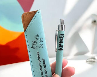 Engraved Ballpoint Pen with Leatherette Sleeve, Personalized Corporate Gift