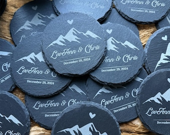 Personalized Engraved Slate Coasters, Wedding Gift Set