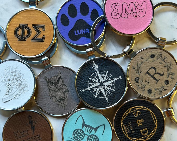 Custom Logo Leatherette Keychain, Engraved / Etched Keychain With Your ...