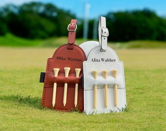Personalized Leather Golf Bag Tag with Tees, Engraved Golf Accessory
