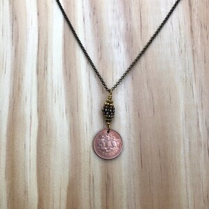 BARBADOS - One of a Kind 1996 Barbados  Coin Necklace with Beading - Reversible