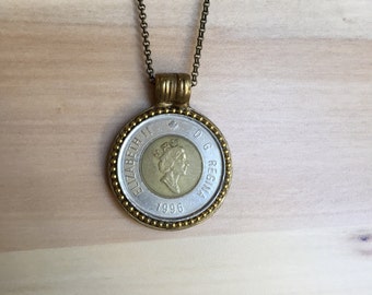 CANADA - One of a Kind 1996 Canadian Toonie Coin Necklace - Reversible