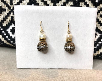 Vintage Inspired Pearl and Crystal Earrings