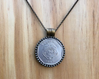 COSTA RICA - One of a Kind 1985 Costa Rican Coin Necklace - Reversible