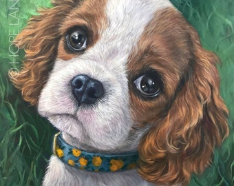 Custom Pet Portrait Oil or Acrylic, Cavalier Puppy Painting, Cavalier King Charles Spaniel Portrait, original 12 x 12 painting by Hope Lane