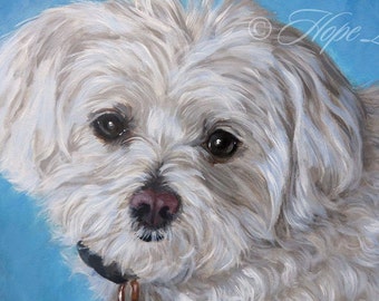 Maltese, Custom Pet Portrait Painting, Little White Dog, White Dog Painting, Custom Dog Portrait, original 8x10 dog art by Hope Lane