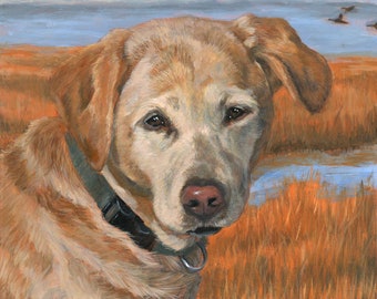 Custom Pet Portrait Painting, Pet Loss, Yellow Lab Portrait, Labrador Retriever Art, 11x14 Rainbow Bridge Painting Hope Lane