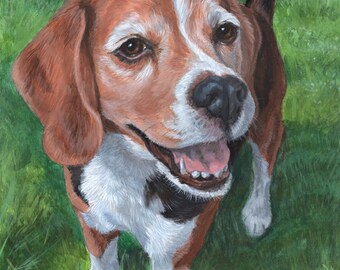 Custom Pet Portrait Painting, Beagle Portrait, Memorial Dog Portrait, Original Beagle Painting, 11x14 Rainbow Bridge Painting Hope Lane