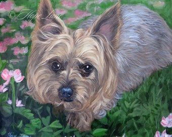 Custom Pet Portrait Oil or Acrylic, Hand Painted Yorkshire Terrier Painting, Yorkie Portrait, original 12 x 12 painting by Hope Lane