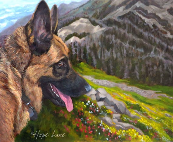 Custom Pet Portrait German Shepherd In Mountain Landscape Etsy