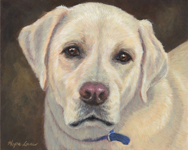 yellow lab on bed painting