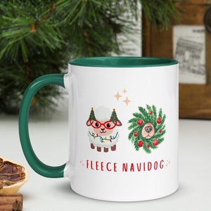 Funny Christmas Mug Cute Fleece Navidog Coffee Cup Holiday Dog Lover Gift Sheep and  Dog Nose Coffee Mug with Color Inside Dog Mom Dog Dad