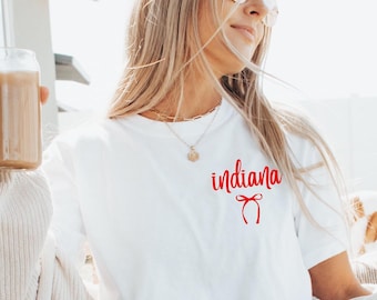 Comfort Colors Indiana shirt Coquette Aesthetic for Indiana Moms Cute bow shirt Indiana gift Unisex Tee Indiana Girl Moving Gift State Tee